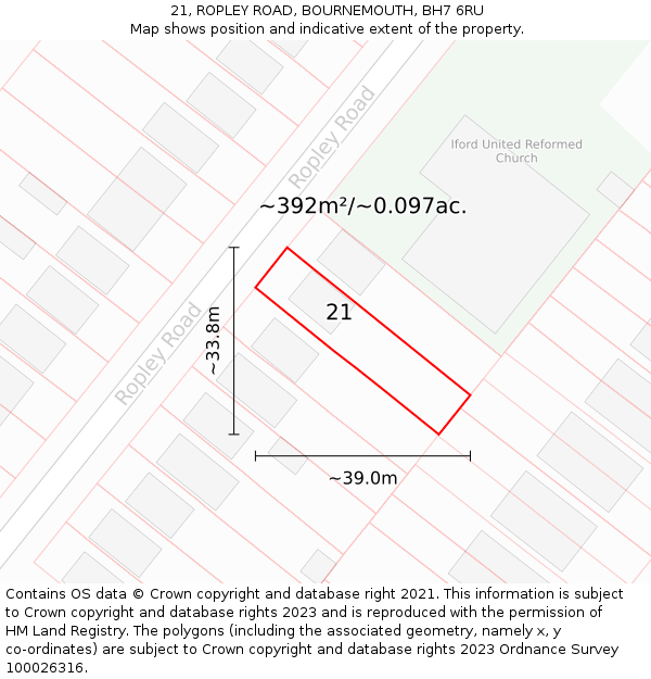 21, ROPLEY ROAD, BOURNEMOUTH, BH7 6RU: Plot and title map