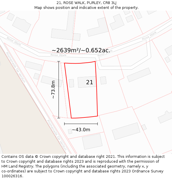 21, ROSE WALK, PURLEY, CR8 3LJ: Plot and title map