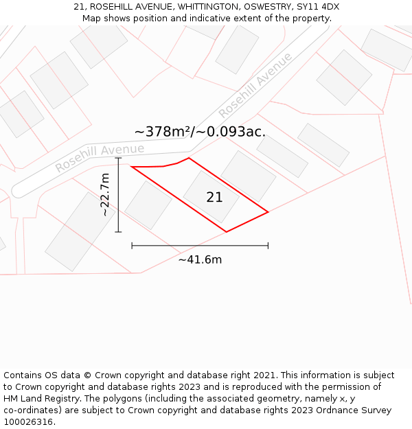 21, ROSEHILL AVENUE, WHITTINGTON, OSWESTRY, SY11 4DX: Plot and title map