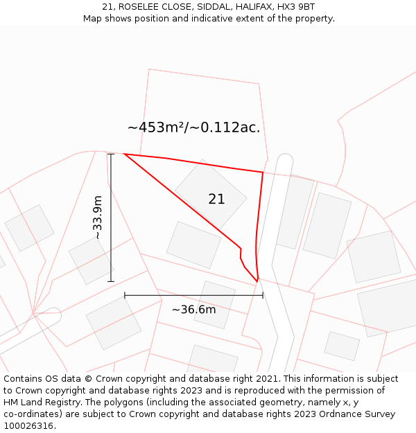 21, ROSELEE CLOSE, SIDDAL, HALIFAX, HX3 9BT: Plot and title map