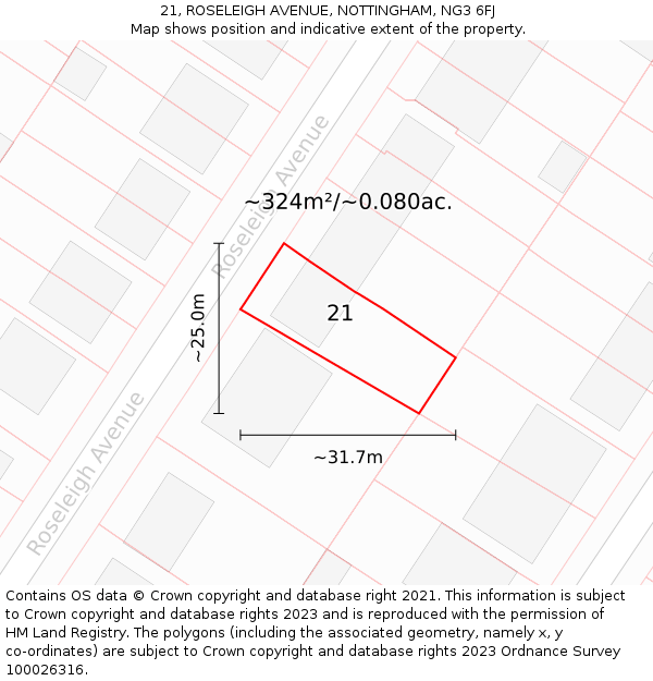 21, ROSELEIGH AVENUE, NOTTINGHAM, NG3 6FJ: Plot and title map