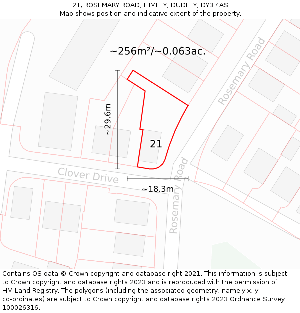 21, ROSEMARY ROAD, HIMLEY, DUDLEY, DY3 4AS: Plot and title map