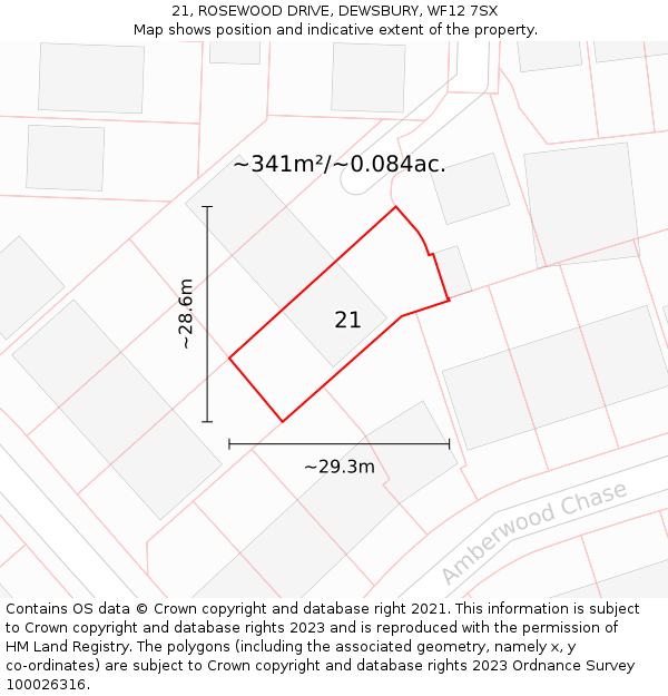 21, ROSEWOOD DRIVE, DEWSBURY, WF12 7SX: Plot and title map