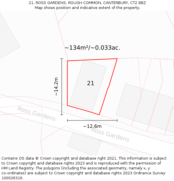 21, ROSS GARDENS, ROUGH COMMON, CANTERBURY, CT2 9BZ: Plot and title map