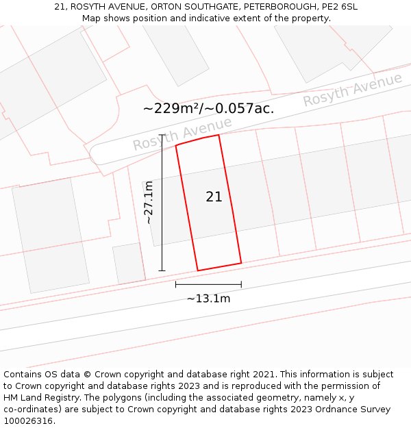 21, ROSYTH AVENUE, ORTON SOUTHGATE, PETERBOROUGH, PE2 6SL: Plot and title map