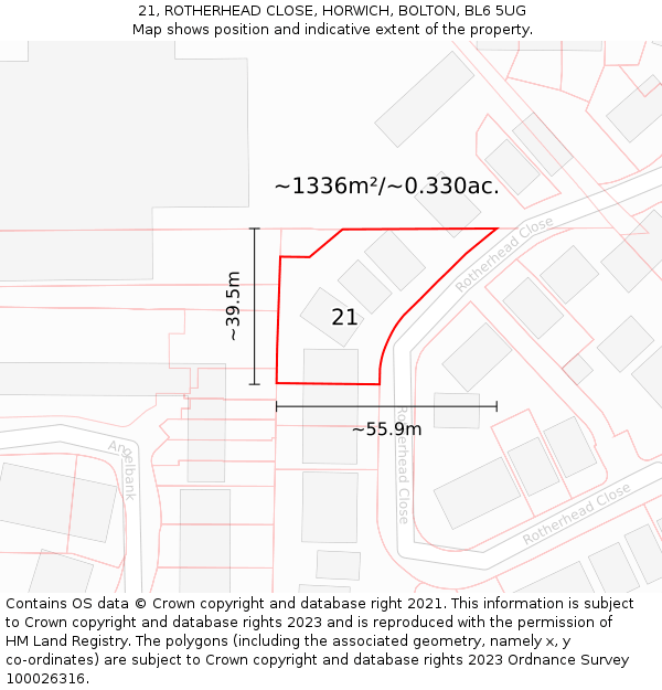 21, ROTHERHEAD CLOSE, HORWICH, BOLTON, BL6 5UG: Plot and title map