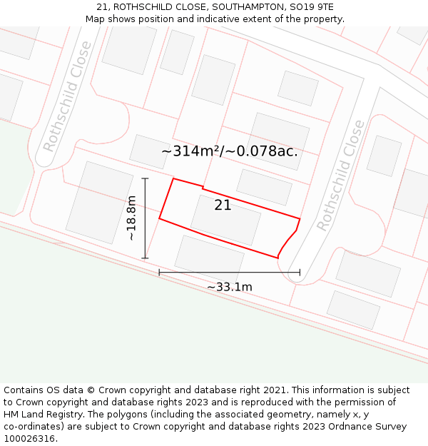 21, ROTHSCHILD CLOSE, SOUTHAMPTON, SO19 9TE: Plot and title map
