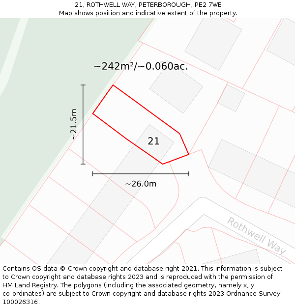 21, ROTHWELL WAY, PETERBOROUGH, PE2 7WE: Plot and title map