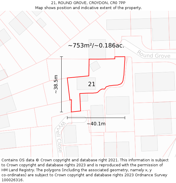 21, ROUND GROVE, CROYDON, CR0 7PP: Plot and title map