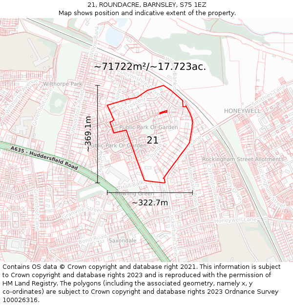 21, ROUNDACRE, BARNSLEY, S75 1EZ: Plot and title map