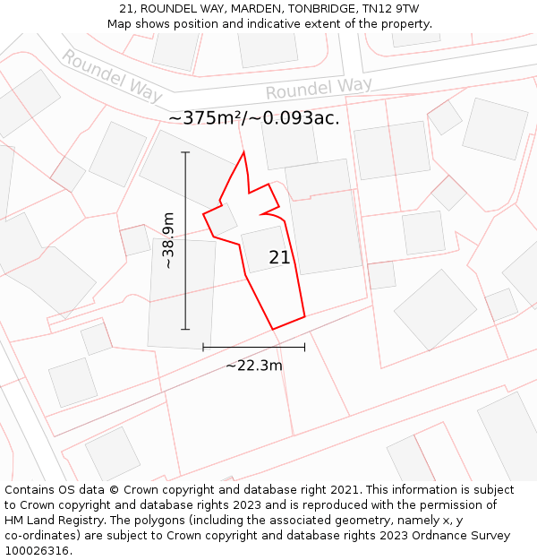 21, ROUNDEL WAY, MARDEN, TONBRIDGE, TN12 9TW: Plot and title map