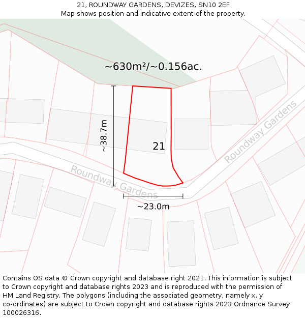 21, ROUNDWAY GARDENS, DEVIZES, SN10 2EF: Plot and title map