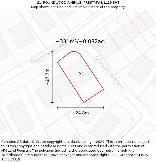 21, ROUNDWOOD AVENUE, PRESTATYN, LL19 8HT: Plot and title map