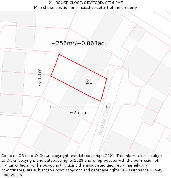 21, ROUSE CLOSE, STAFFORD, ST16 1AZ: Plot and title map