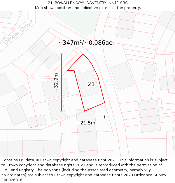 21, ROWALLEN WAY, DAVENTRY, NN11 9BS: Plot and title map