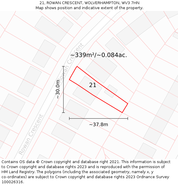 21, ROWAN CRESCENT, WOLVERHAMPTON, WV3 7HN: Plot and title map