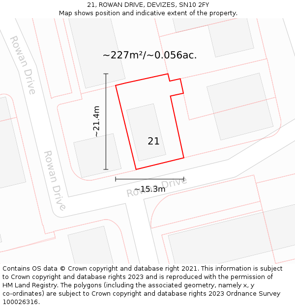 21, ROWAN DRIVE, DEVIZES, SN10 2FY: Plot and title map