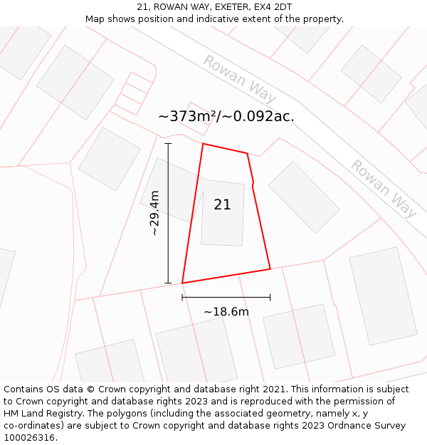 21, ROWAN WAY, EXETER, EX4 2DT: Plot and title map