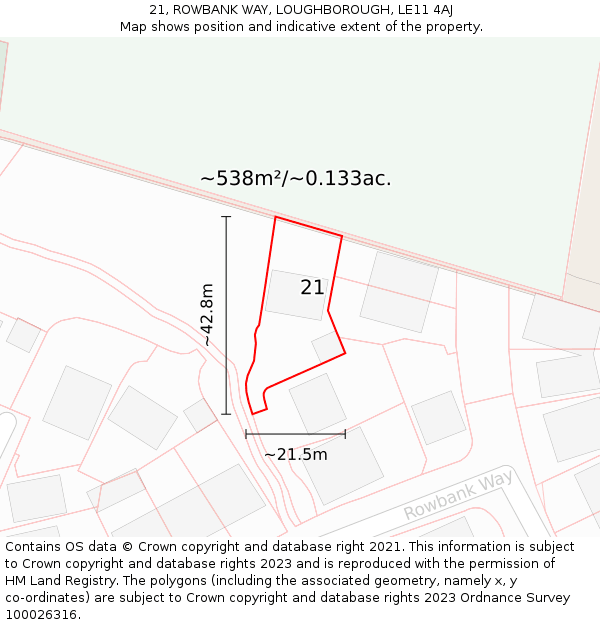 21, ROWBANK WAY, LOUGHBOROUGH, LE11 4AJ: Plot and title map