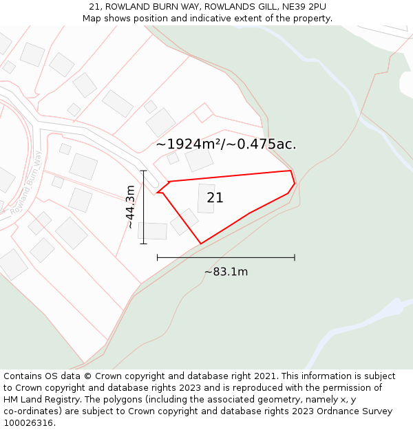 21, ROWLAND BURN WAY, ROWLANDS GILL, NE39 2PU: Plot and title map