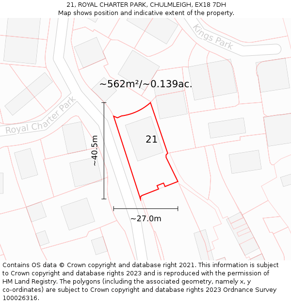 21, ROYAL CHARTER PARK, CHULMLEIGH, EX18 7DH: Plot and title map