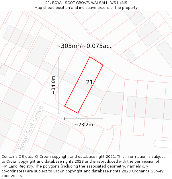 21, ROYAL SCOT GROVE, WALSALL, WS1 4NS: Plot and title map