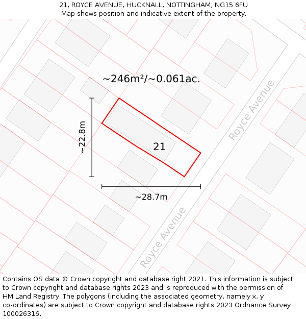 21, ROYCE AVENUE, HUCKNALL, NOTTINGHAM, NG15 6FU: Plot and title map