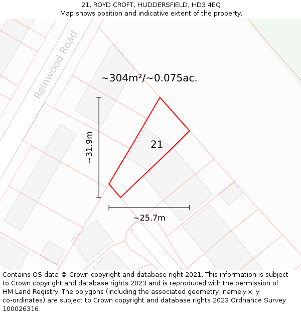 21, ROYD CROFT, HUDDERSFIELD, HD3 4EQ: Plot and title map