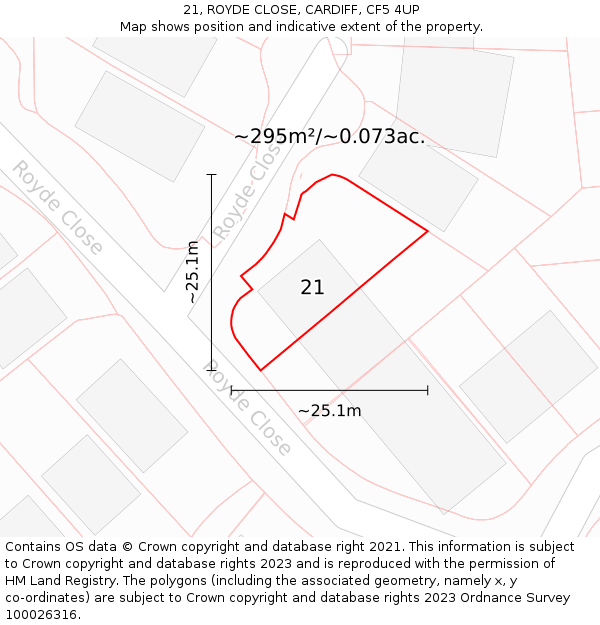 21, ROYDE CLOSE, CARDIFF, CF5 4UP: Plot and title map