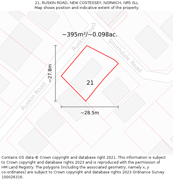 21, RUSKIN ROAD, NEW COSTESSEY, NORWICH, NR5 0LL: Plot and title map