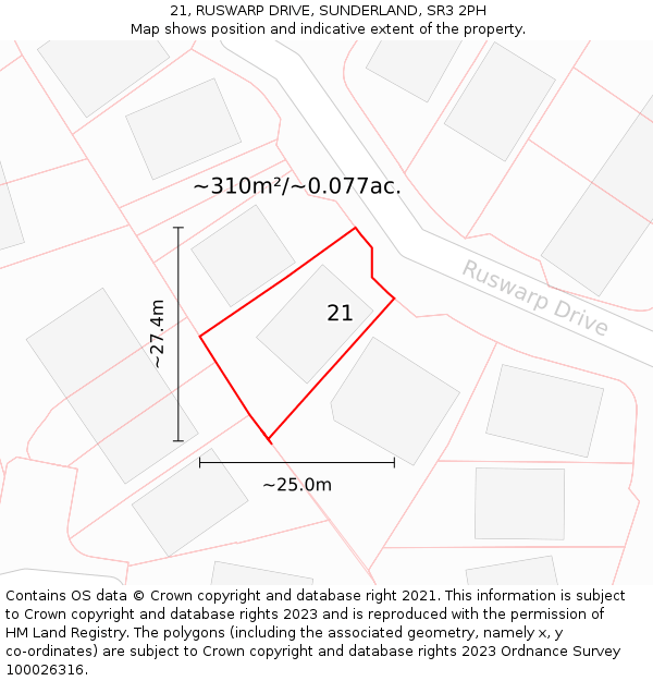 21, RUSWARP DRIVE, SUNDERLAND, SR3 2PH: Plot and title map