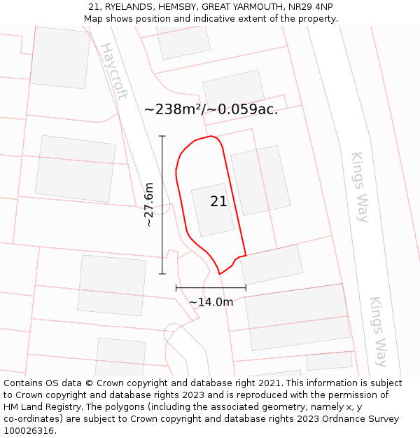 21, RYELANDS, HEMSBY, GREAT YARMOUTH, NR29 4NP: Plot and title map