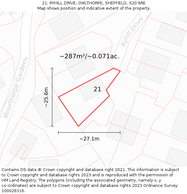 21, RYHILL DRIVE, OWLTHORPE, SHEFFIELD, S20 6RE: Plot and title map