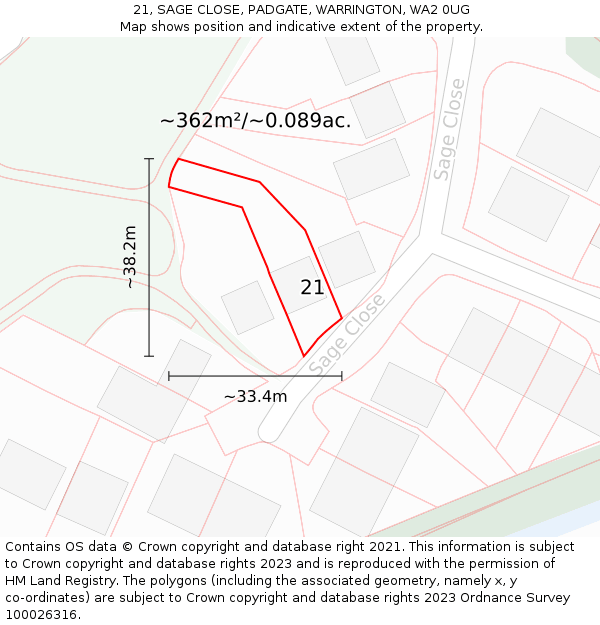 21, SAGE CLOSE, PADGATE, WARRINGTON, WA2 0UG: Plot and title map