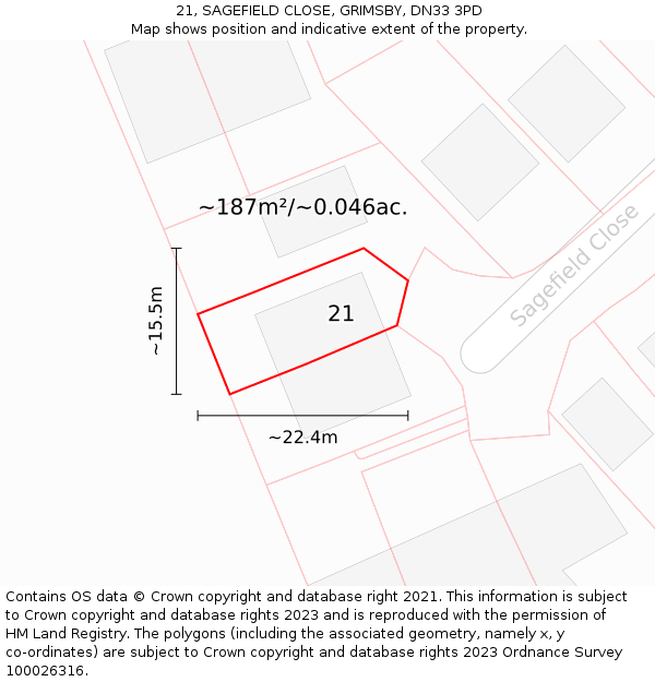 21, SAGEFIELD CLOSE, GRIMSBY, DN33 3PD: Plot and title map