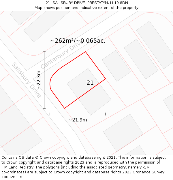 21, SALISBURY DRIVE, PRESTATYN, LL19 8DN: Plot and title map