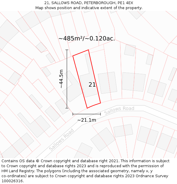 21, SALLOWS ROAD, PETERBOROUGH, PE1 4EX: Plot and title map