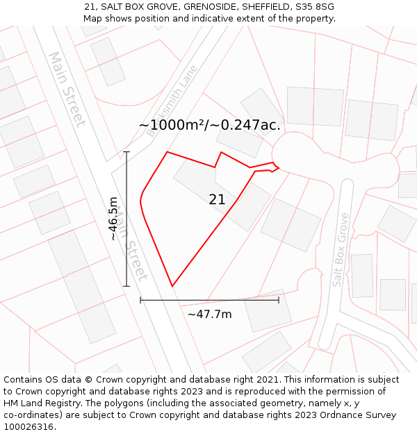 21, SALT BOX GROVE, GRENOSIDE, SHEFFIELD, S35 8SG: Plot and title map