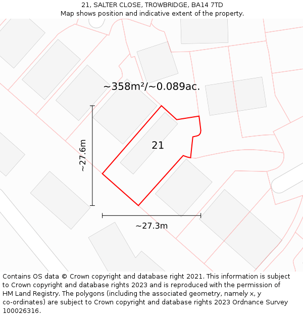 21, SALTER CLOSE, TROWBRIDGE, BA14 7TD: Plot and title map