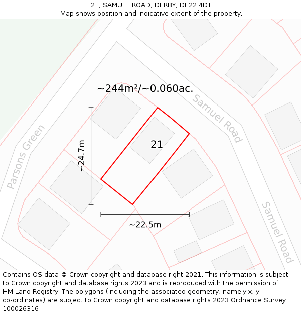 21, SAMUEL ROAD, DERBY, DE22 4DT: Plot and title map