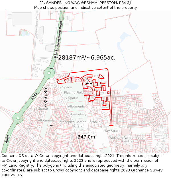 21, SANDERLING WAY, WESHAM, PRESTON, PR4 3JL: Plot and title map