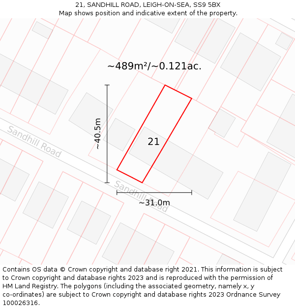 21, SANDHILL ROAD, LEIGH-ON-SEA, SS9 5BX: Plot and title map
