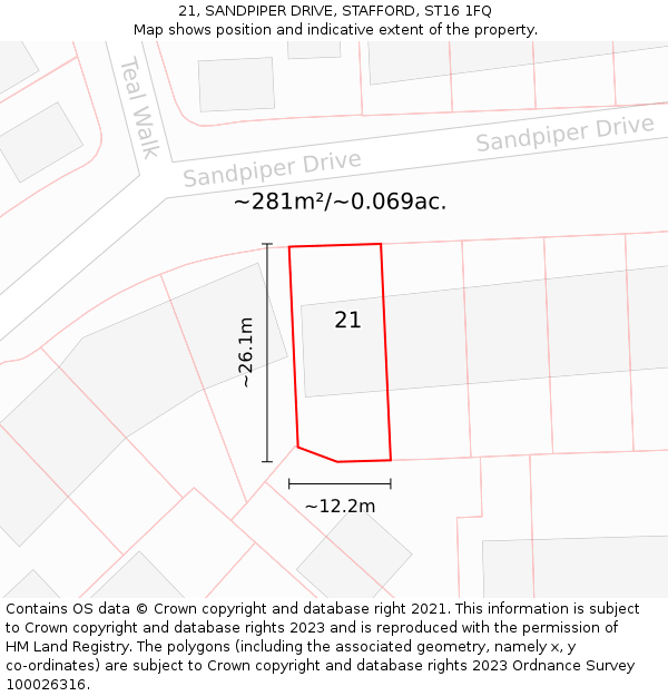 21, SANDPIPER DRIVE, STAFFORD, ST16 1FQ: Plot and title map