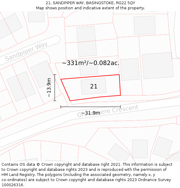 21, SANDPIPER WAY, BASINGSTOKE, RG22 5QY: Plot and title map