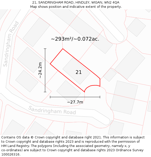 21, SANDRINGHAM ROAD, HINDLEY, WIGAN, WN2 4QA: Plot and title map