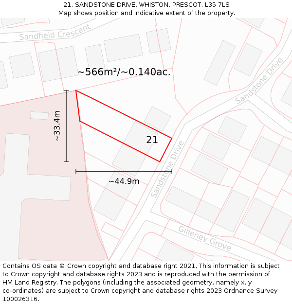21, SANDSTONE DRIVE, WHISTON, PRESCOT, L35 7LS: Plot and title map