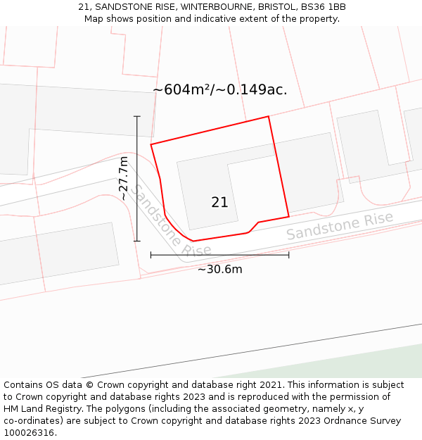 21, SANDSTONE RISE, WINTERBOURNE, BRISTOL, BS36 1BB: Plot and title map