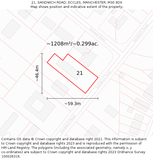 21, SANDWICH ROAD, ECCLES, MANCHESTER, M30 9DX: Plot and title map