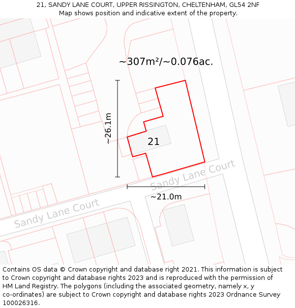 21, SANDY LANE COURT, UPPER RISSINGTON, CHELTENHAM, GL54 2NF: Plot and title map