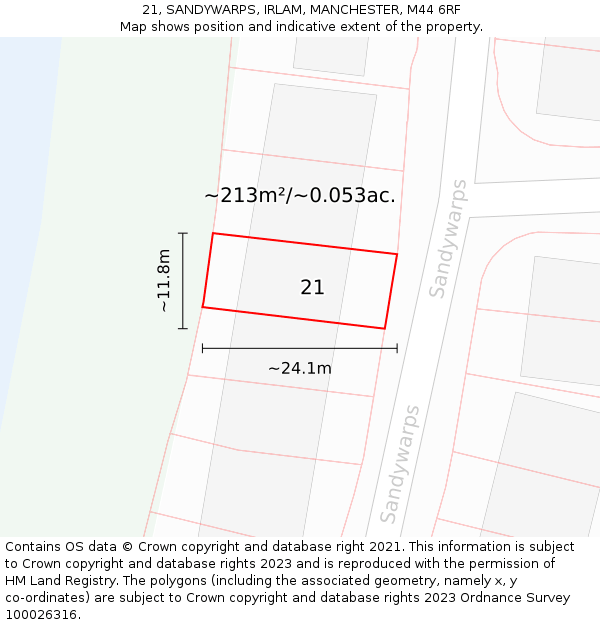 21, SANDYWARPS, IRLAM, MANCHESTER, M44 6RF: Plot and title map